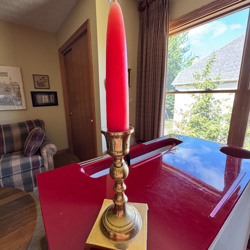 Vintage Brass Decorative Candlestick Holder 4 1/2" high with Candle